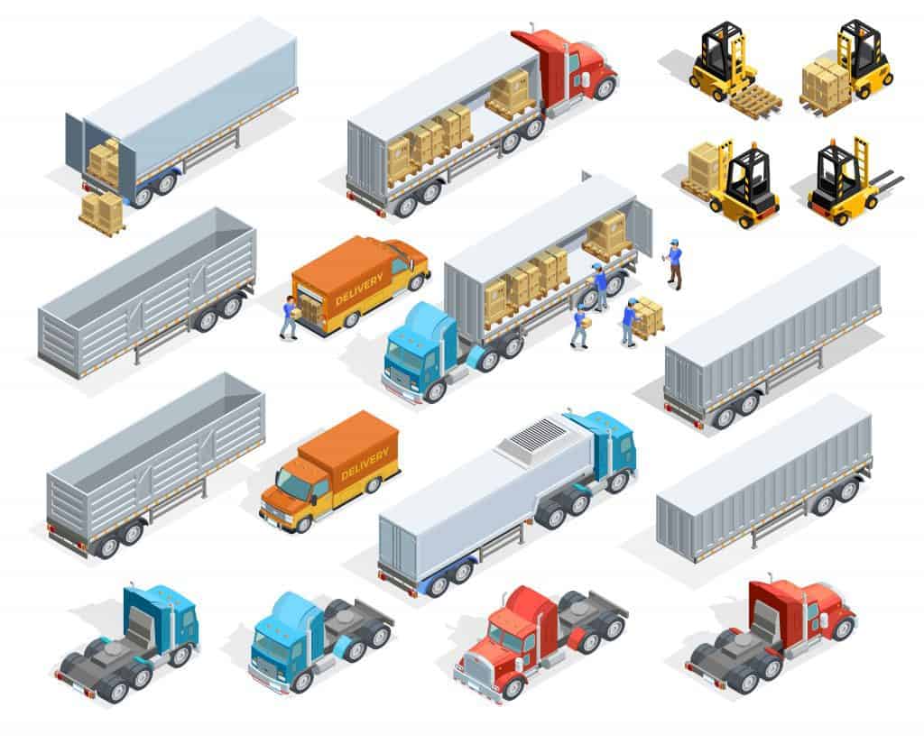 Cartoon depiction of busy truck yard with empty trucks waiting for Driver Candidates