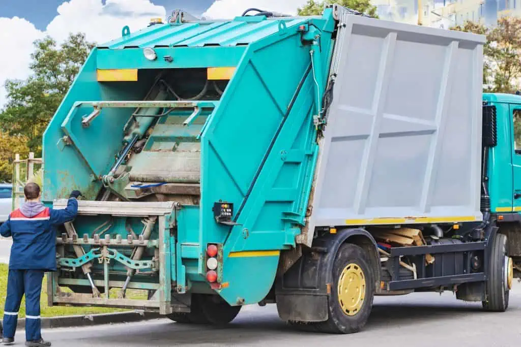 garbage truck picks up garbage residential area loading mussar containers into car separate collection disposal garbage garbage collection vehicle 1